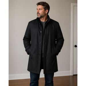 Calvin Klein Black Insulated Car Rain Coat 44L Removable Lining Zip/Button Front